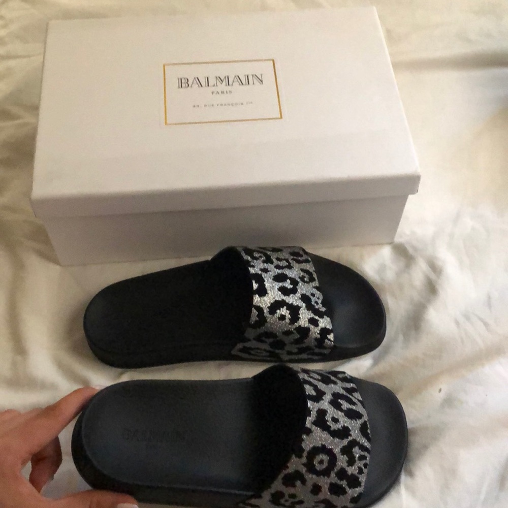 Silver Glitter Balmain Calypso Slides